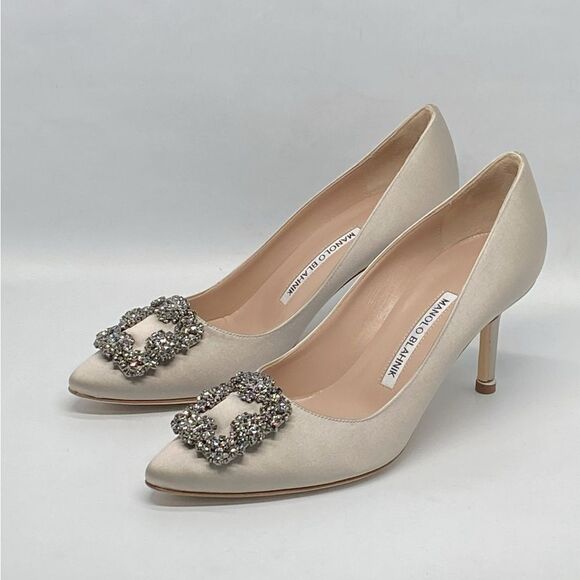 Manolo Blahnik Hangisi 70 Embellished Satin Pumps size 37.5 - Picture 5 of 12